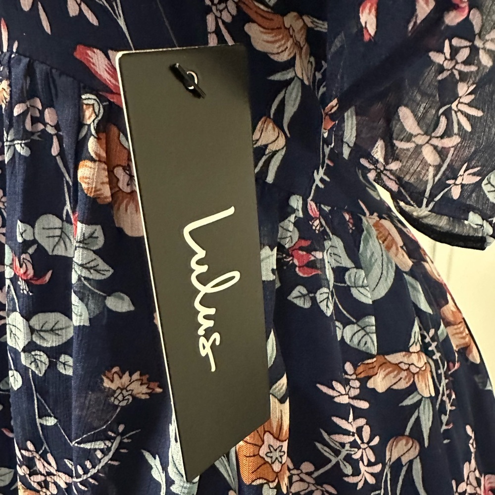 Lulu's Off The Shoulder Floral Navy Dress - Picture 7 of 9